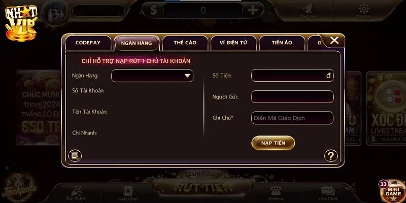 Hoàn tất thủ tục nạp tiền
